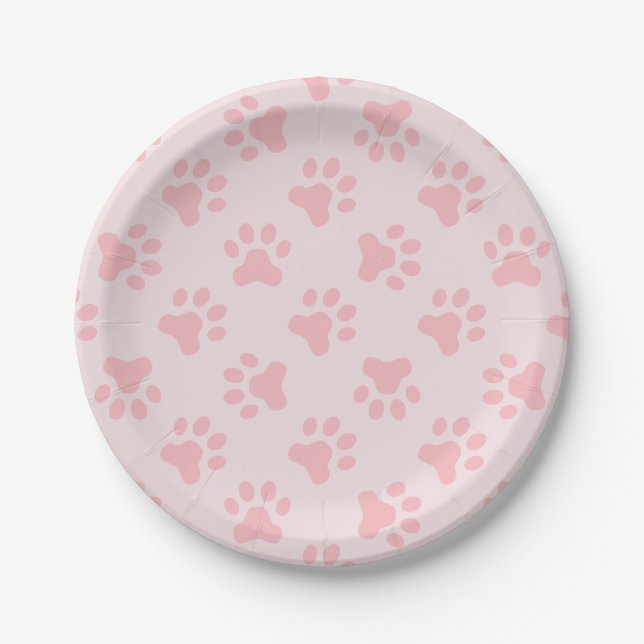 Pink Puppy birthday party plates paw prints (Front)