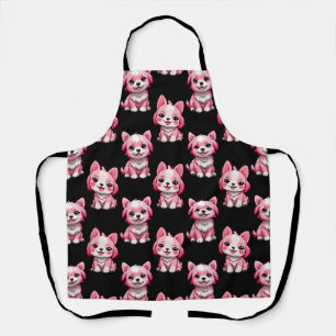 Pink Puppy Dog Pattern Design - Black Apron