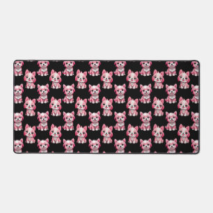 Pink Puppy Dog Pattern Design - Black Desk Mat