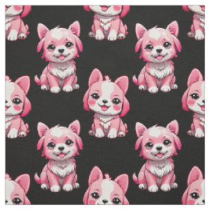 Pink Puppy Dog Pattern Design - Black  Fabric