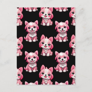 Pink Puppy Dog Pattern Design - Black  Postcard