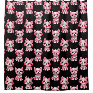 Pink Puppy Dog Pattern Design - Black Shower Curtain