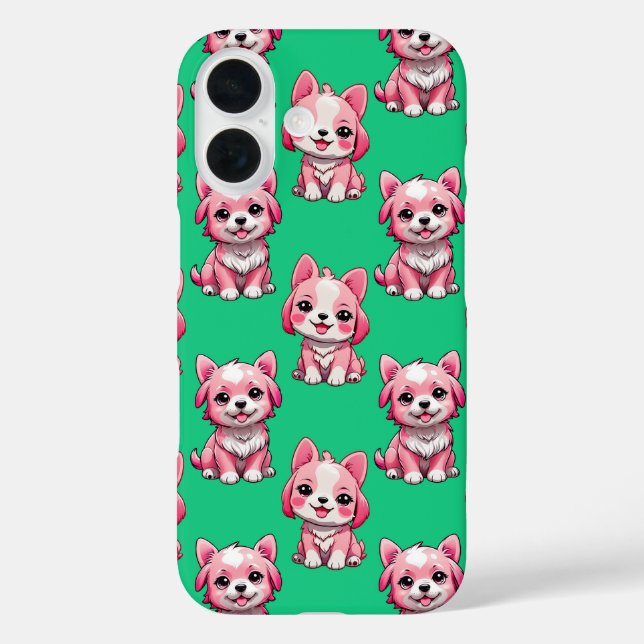 Pink Puppy Dog Pattern Design - Green  Case-Mate iPhone Case (Back)