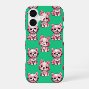 Pink Puppy Dog Pattern Design - Green  iPhone 16 Case