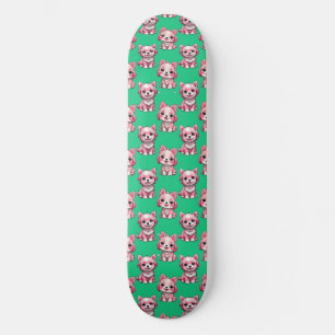 Pink Puppy Dog Pattern Design - Green Skateboard