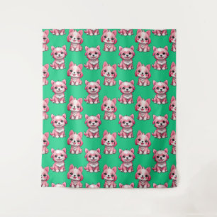Pink Puppy Dog Pattern Design - Green Tapestry