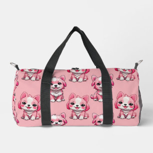 Pink Puppy Dog Pattern Design - Pink Duffle Bag