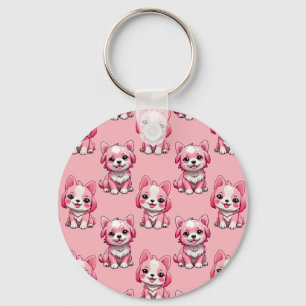 Pink Puppy Dog Pattern Design - Pink Key Ring