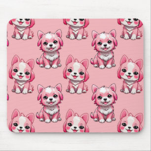 Pink Puppy Dog Pattern Design - Pink Mouse Pad
