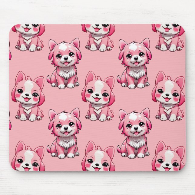 Pink Puppy Dog Pattern Design - Pink Mouse Pad (Front)