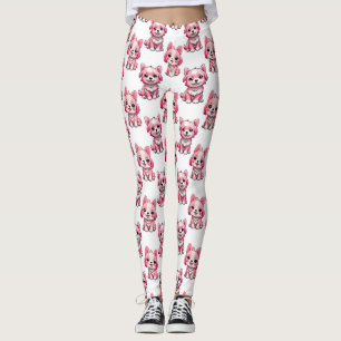 Pink Puppy Dog Pattern Design - white  Leggings