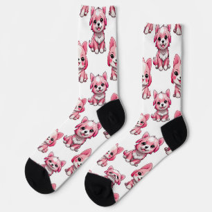 Pink Puppy Dog Pattern Design - white Socks