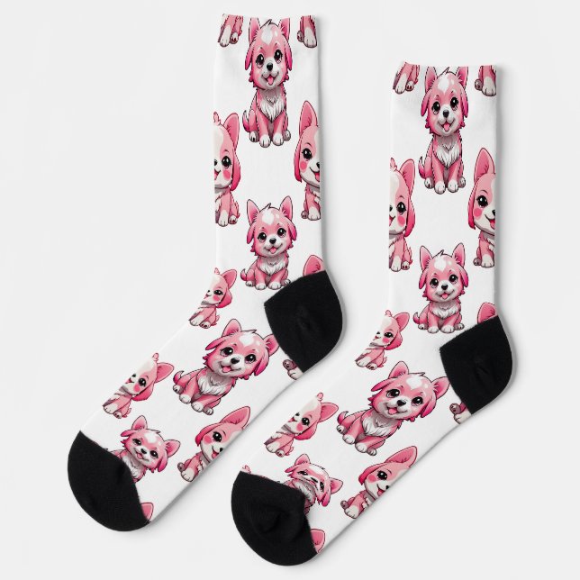 Pink Puppy Dog Pattern Design - white  Socks (Left)