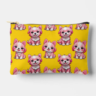 Pink Puppy Dog Pattern Design - Yellow Accessory Pouch