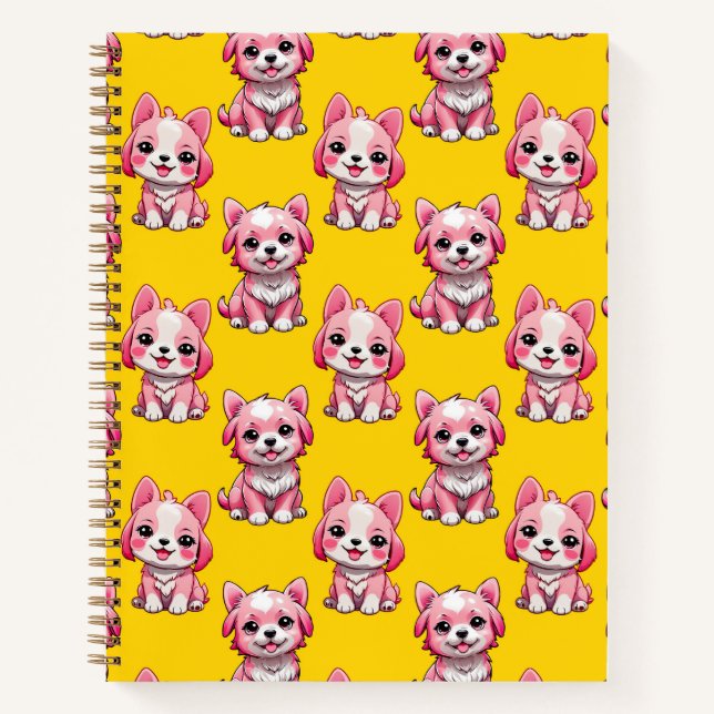 Pink Puppy Dog Pattern Design - Yellow  Notebook (Front)