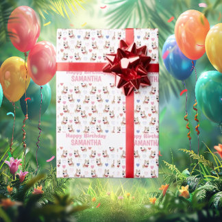 Pink Puppy Pattern birthday  Wrapping Paper