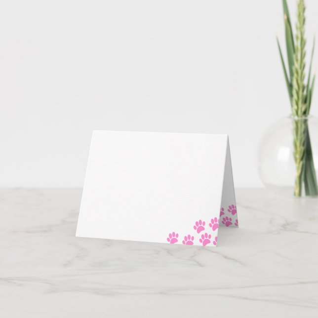Pink Puppy Paw Prints Blank Note Card (Front)