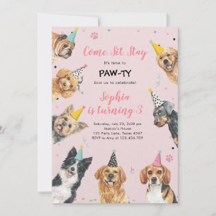 Pink Puppy Pawty Girl Birthday Invitation