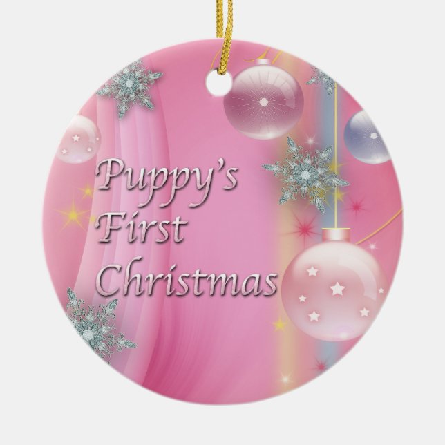 Pink Puppy's First Christmas Dog Tree Ornament (Front)
