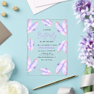 Pink Purple A Little Butterfly Baby Shower  Acrylic Invitations