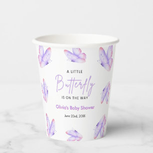 Pink Purple A Little Butterfly Baby Shower  Paper Cups