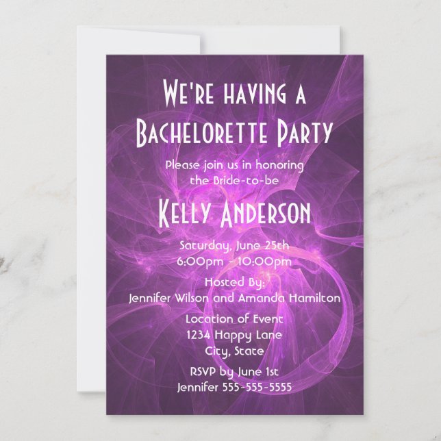 Pink Purple Abstract fractal Bachelorette Party Invitation (Front)