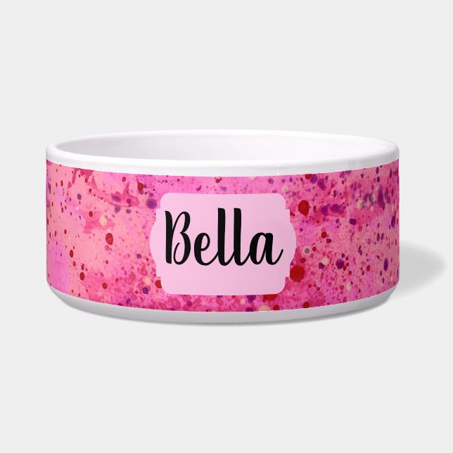 Pink Purple Abstract Personalised Ceramic Pet Bowl (Front)