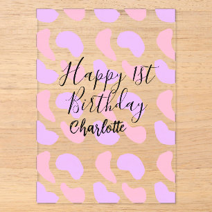 Pink purple abstracts shapes happy 1st birthday na acrylic invitations
