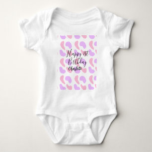 Pink purple abstracts shapes happy 1st birthday na baby bodysuit