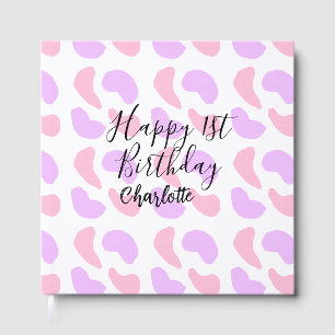 Pink purple abstracts shapes happy 1st birthday na guest book