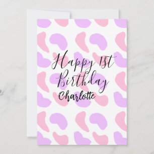 Pink purple abstracts shapes happy 1st birthday na invitation