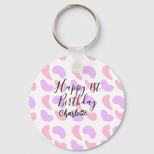 Pink purple abstracts shapes happy 1st birthday na key ring