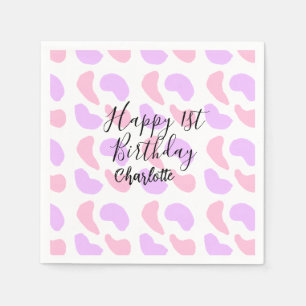 Pink purple abstracts shapes happy 1st birthday na napkin