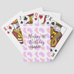 Pink purple abstracts shapes happy 1st birthday na playing cards