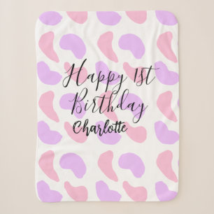 Pink purple abstracts shapes happy 1st birthday na sherpa blanket