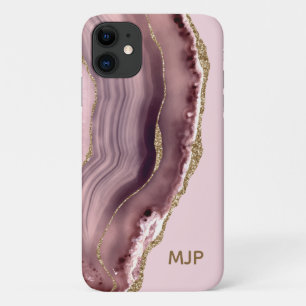 Pink & Purple Agate Geode Gold Monogram Case-Mate iPhone Case