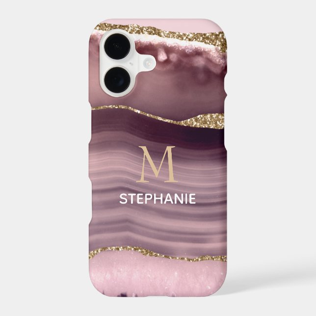 Pink & Purple Agate Geode Monogram Name (Back)