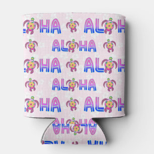 Pink Purple Aloha Hawaiian Tropical Turtle Can Cooler