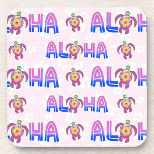 Pink Purple Aloha Hawaiian Tropical Turtle Coaster