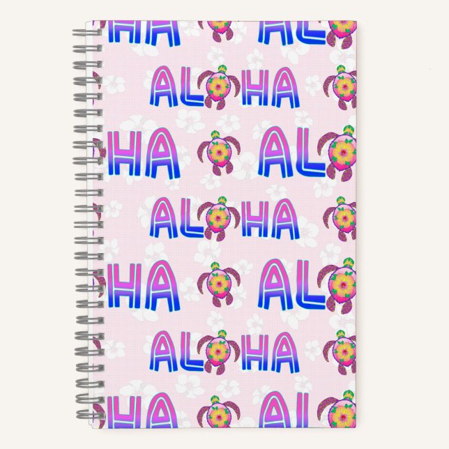 Pink Purple Aloha Hawaiian Tropical Turtle Notebook (Front)