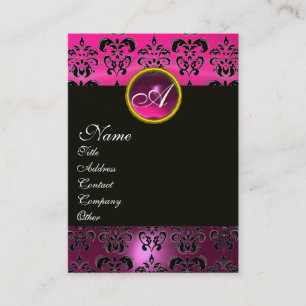 PINK PURPLE AMETHYST DAMASK MONOGRAM ,fuchsia gold Business Card