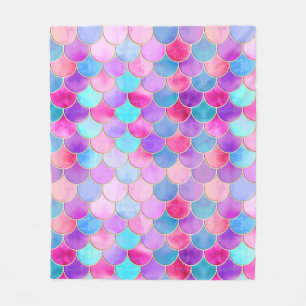 Pink, Purple and Aqua Mermaid Scale Pattern Fleece Blanket