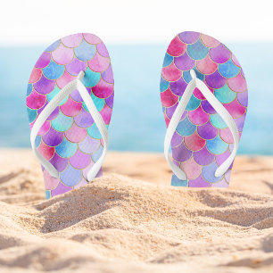 Pink, Purple and Aqua Mermaid Scale Pattern Jandals