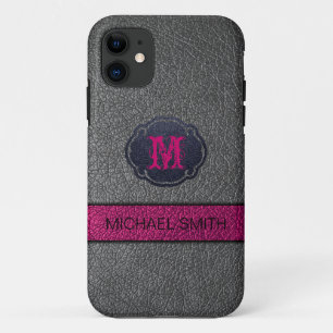 Pink Purple and Black Leather iPhone 11 Case