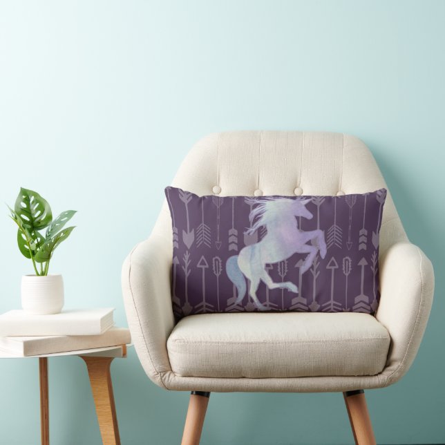 Pink Purple and Black Unicorn & Arrow Pattern Lumbar Cushion (Chair)