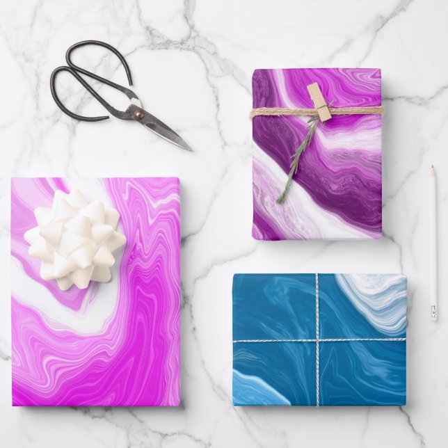 Pink, Purple and Blue Marble Swirls  Wrapping Paper Sheet (Front)