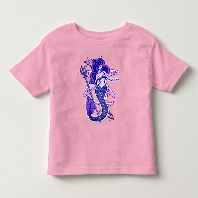 Pink Purple And Blue Retro Pin-Up Mermaid Toddler T-Shirt (Front)