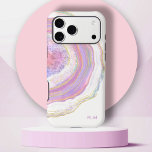 Pink Purple and Gold Marble Geode with Monogram<br><div class="desc">Protect your new phone with a modern trendy case featuring a beautiful marble geode pattern. The feminine color scheme includes shades of pink, purple and lavender, gold and a hint of turquoise and blue in this unique design. A text template is included for personalizing this case with your monogram initials...</div>