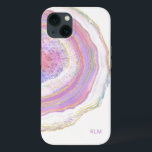 Pink Purple and Gold Marble Geode with Monogram iPhone 13 Case<br><div class="desc">Protect your new phone with a modern trendy case featuring a beautiful marble geode pattern. The feminine colour scheme includes shades of pink, purple and lavender, gold and a hint of turquoise and blue in this unique design. A text template is included for personalising this case with your monogram initials...</div>