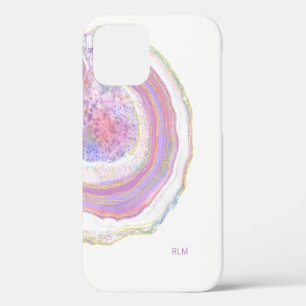 Pink Purple and Gold Marble Geode with Monogram iPhone 12 Pro Case